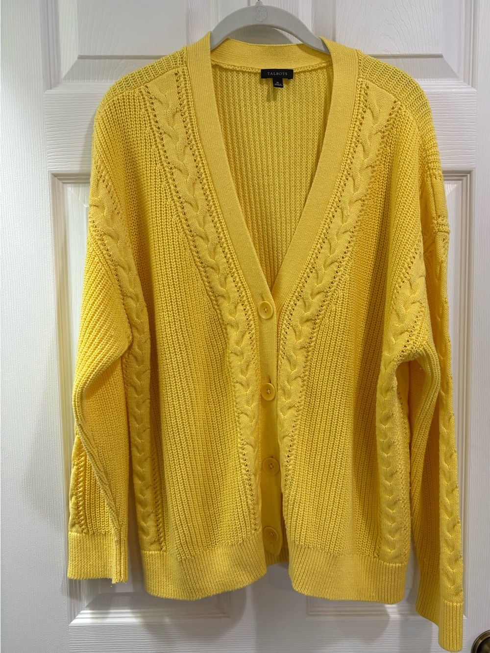 Talbots Sunny Yellow Cable Knit V-Neck Button Cardigan